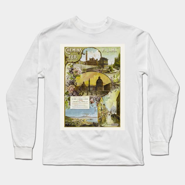 Italy France Vintage Railroad Travel Poster 1897 Long Sleeve T-Shirt by vintagetreasure